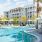 a pool with palm trees