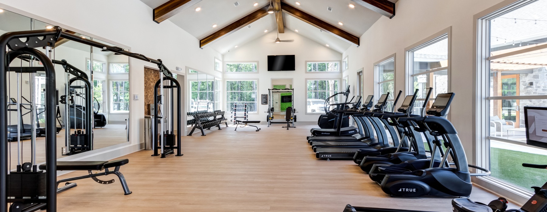 Fitness Center with vaulted ceiling