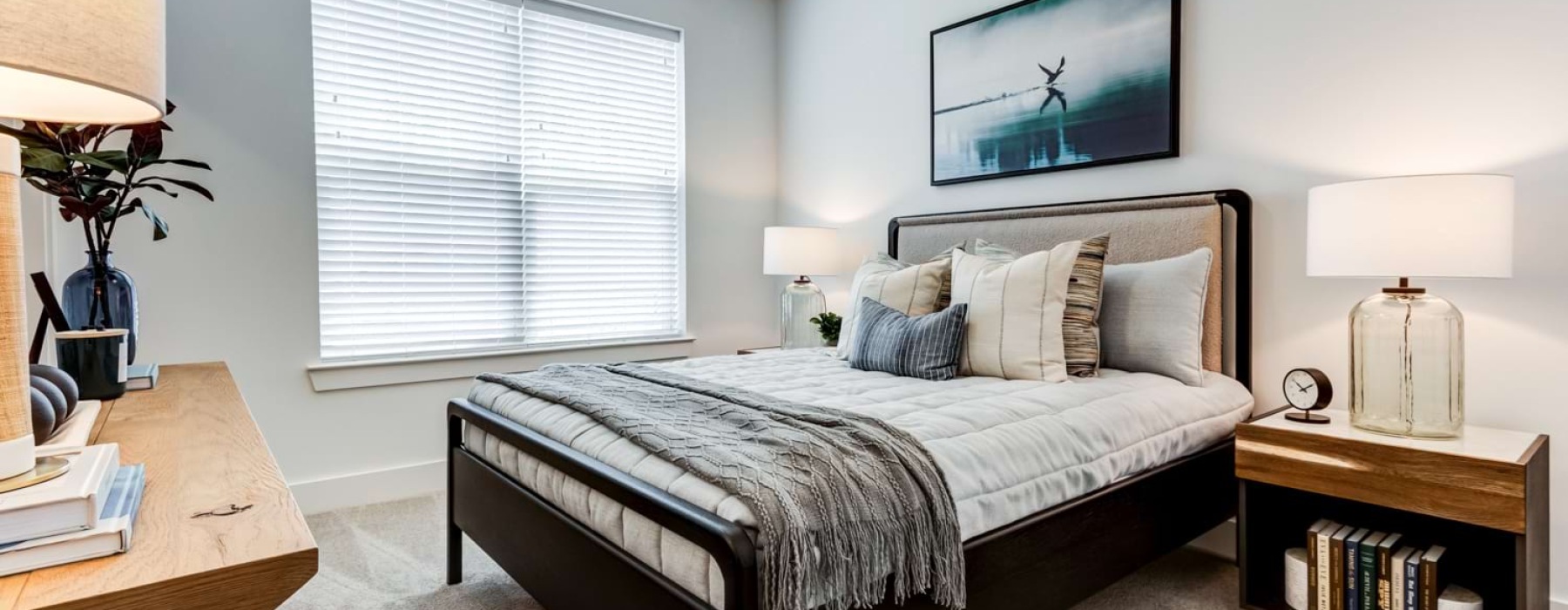 Furnished bedroom at Marion Lake apartments for rent in Savannah, GA