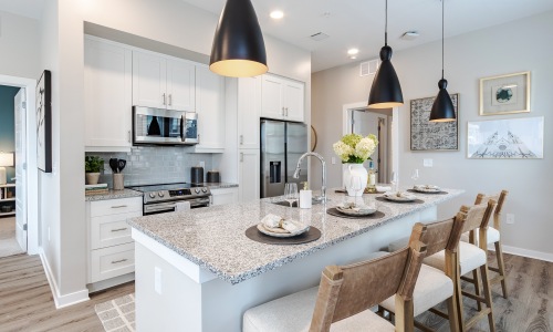 kitchen with island and pendant lights